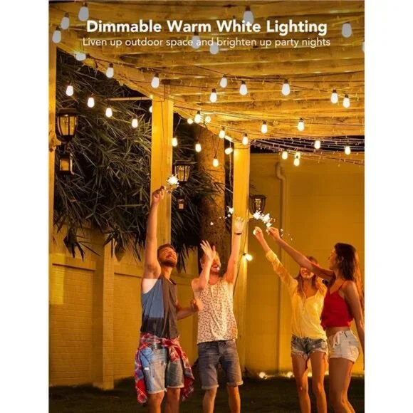 Outdoor String Lights H7021, RGBIC Warm White 96ft (2 Ropes of 48ft) LED Bulbs